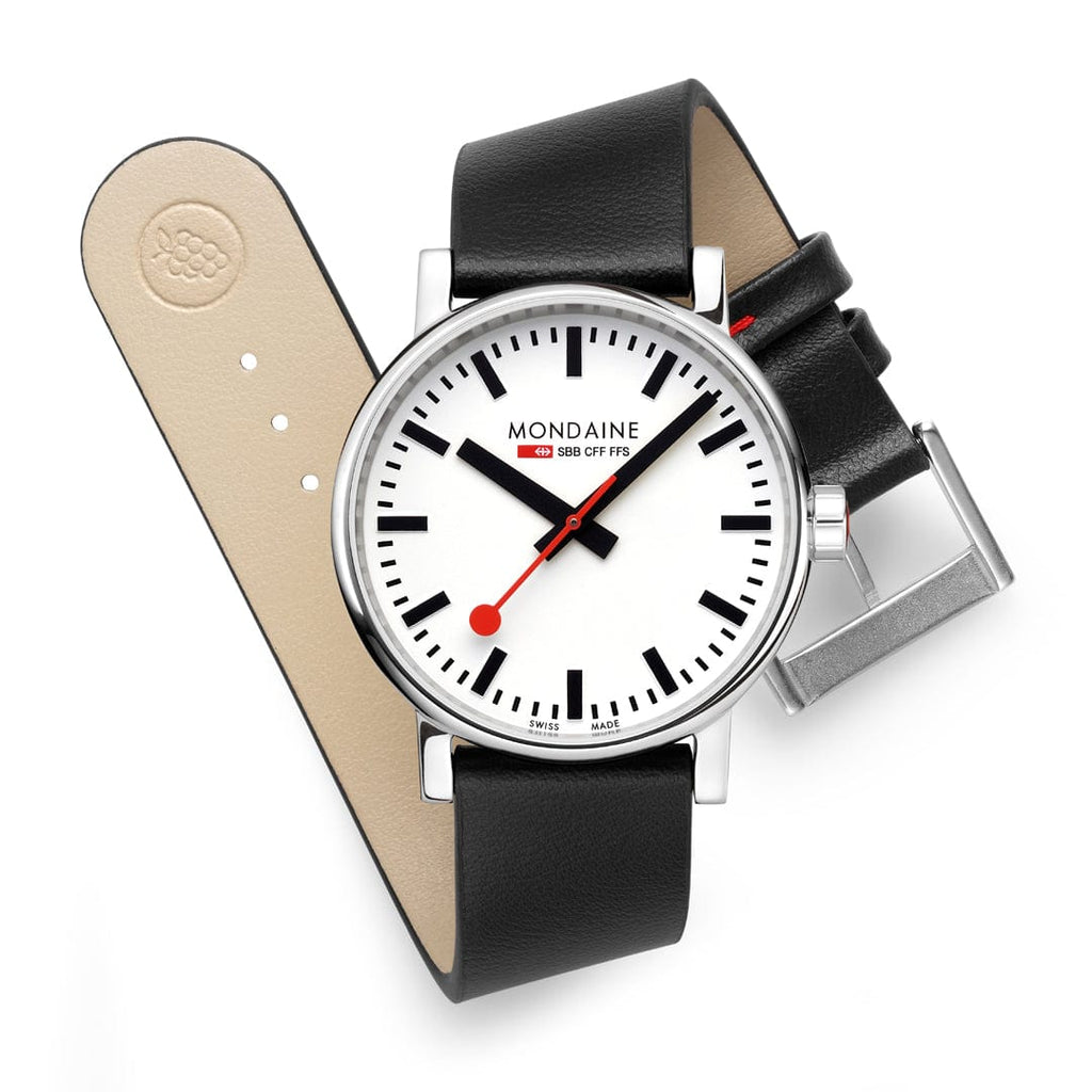 Mondaine evo2 Black Vegan Leather 40mm Watch