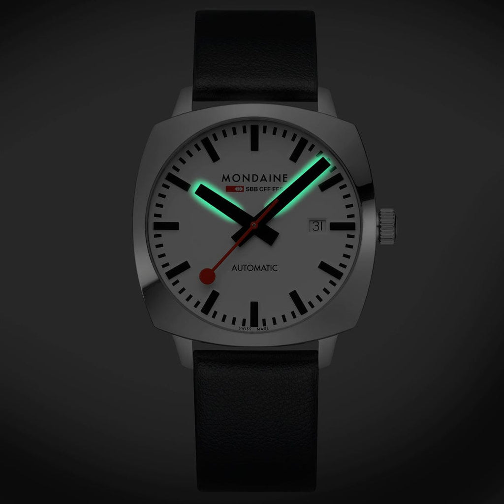 Mondaine Men's White Cushion Automatic 39mm Watch