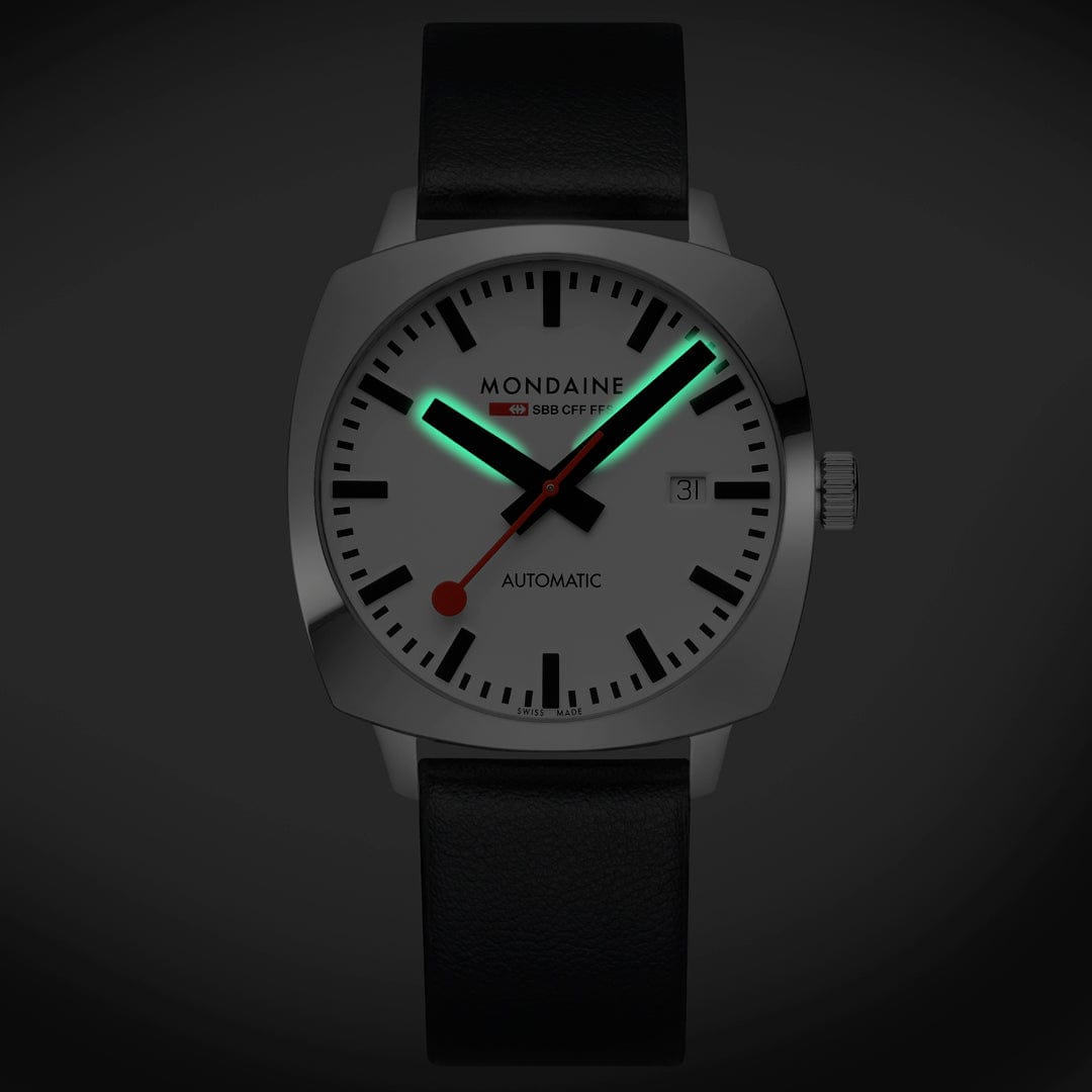 Mondaine Men's White Cushion Automatic 39mm Watch