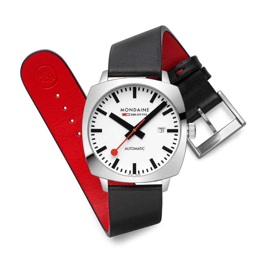 Mondaine Men's White Cushion Automatic 39mm Watch