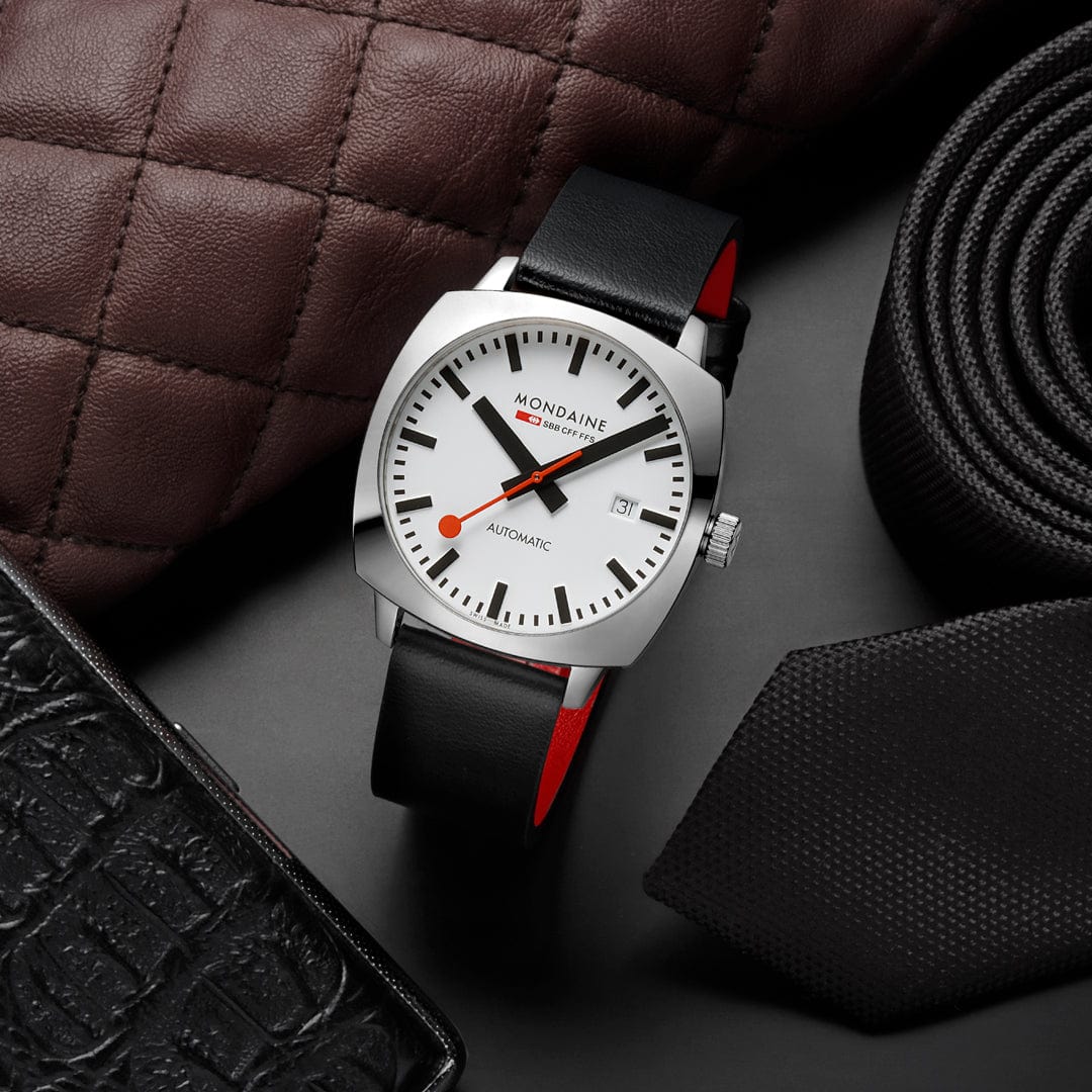Mondaine Men's White Cushion Automatic 39mm Watch