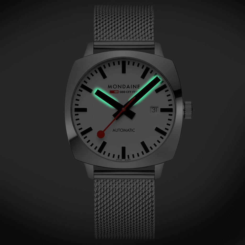 Mondaine Men's White Cushion Automatic 39mm Watch