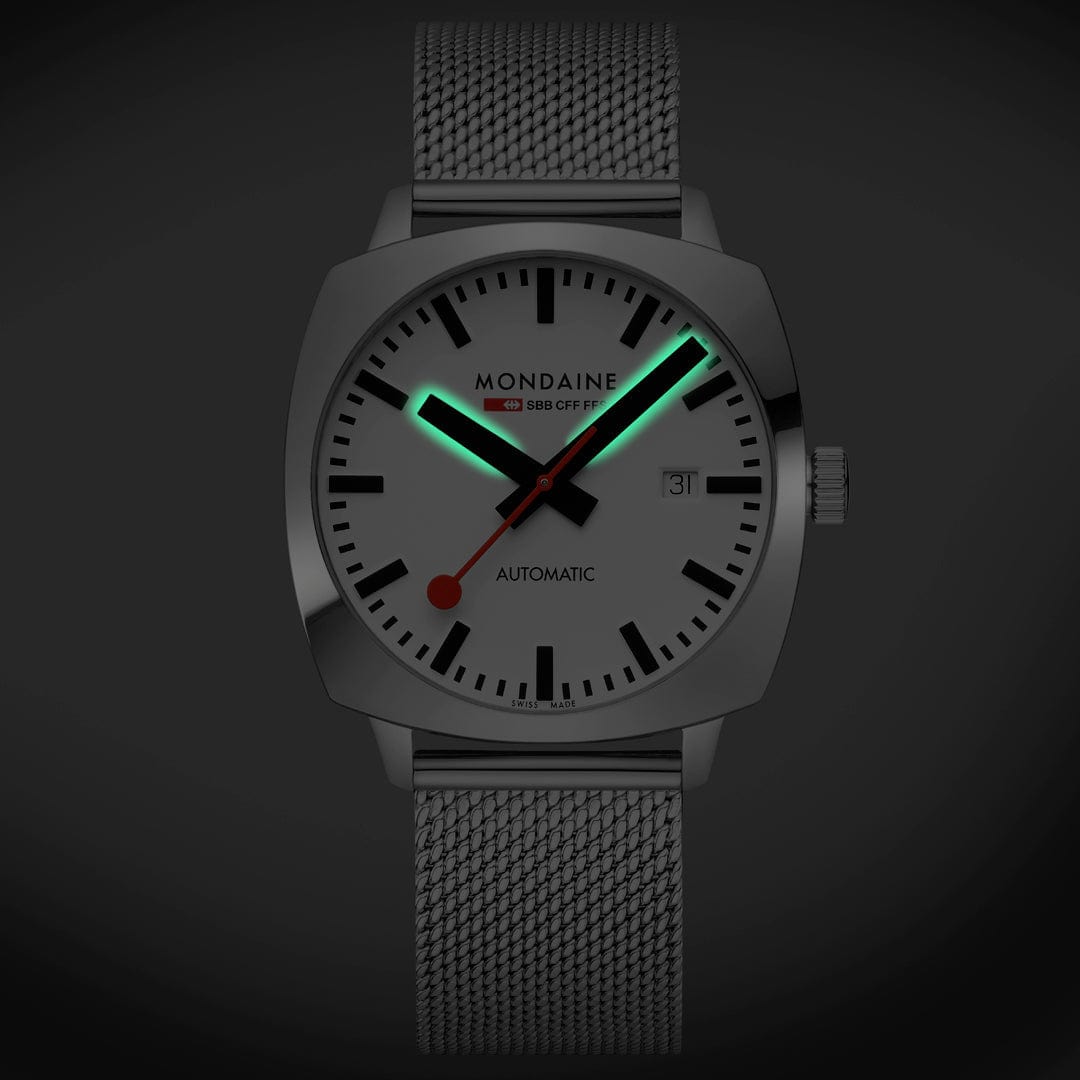 Mondaine Men's White Cushion Automatic 39mm Watch