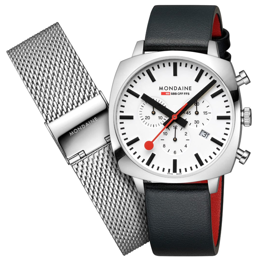 Mondaine Grand Cushion 41mm Men's Black Chrono Watch