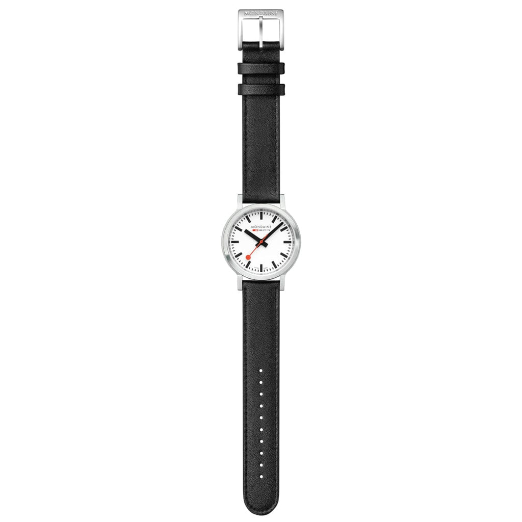 Mondaine Stop2Go White 34mm Vegan Leather Watch
