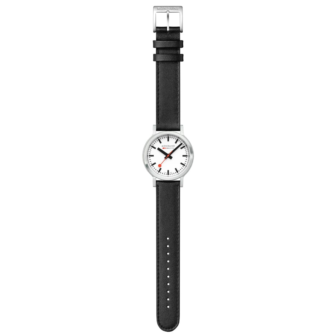 Mondaine Stop2Go White 34mm Vegan Leather Watch
