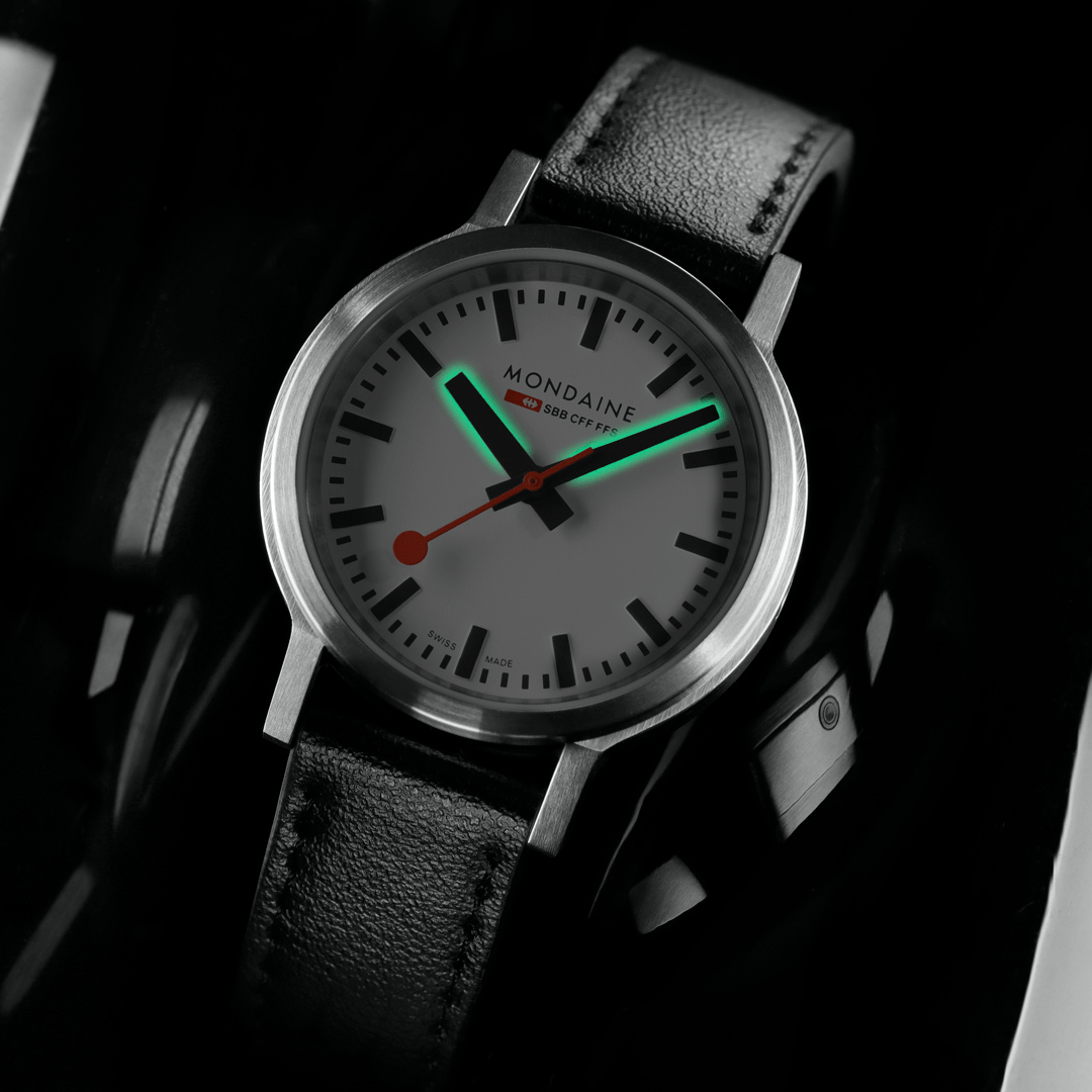 Mondaine Stop2Go White 34mm Vegan Leather Watch