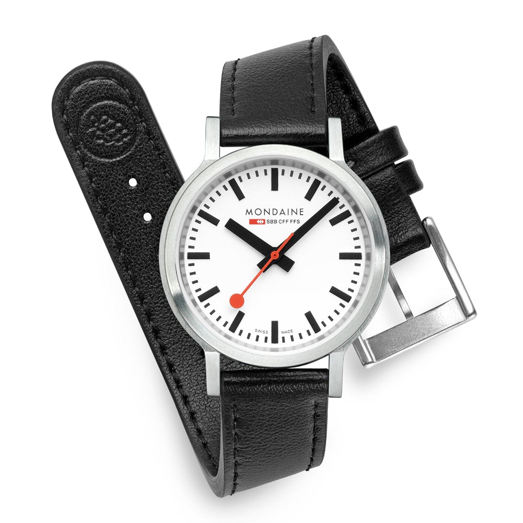 Mondaine Stop2Go White 34mm Vegan Leather Watch