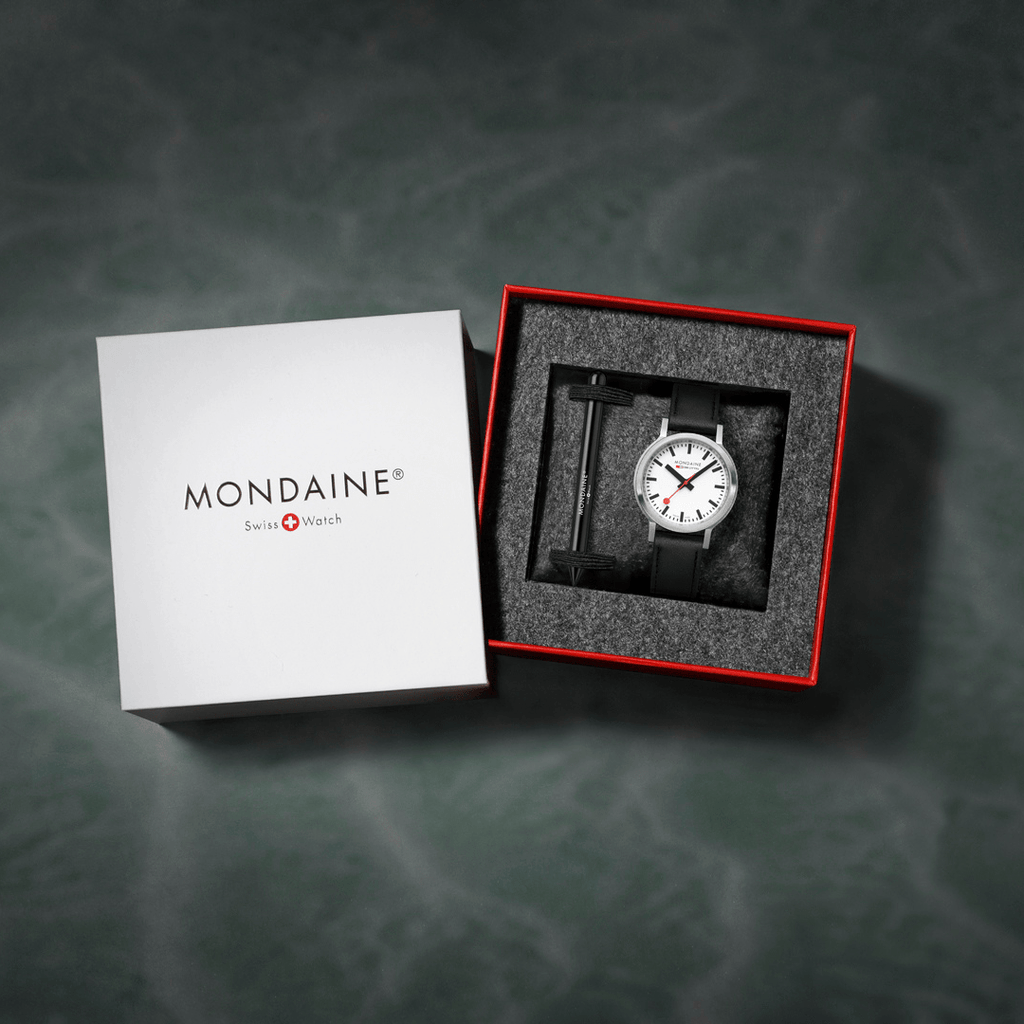 Mondaine Stop2Go White 34mm Vegan Leather Watch
