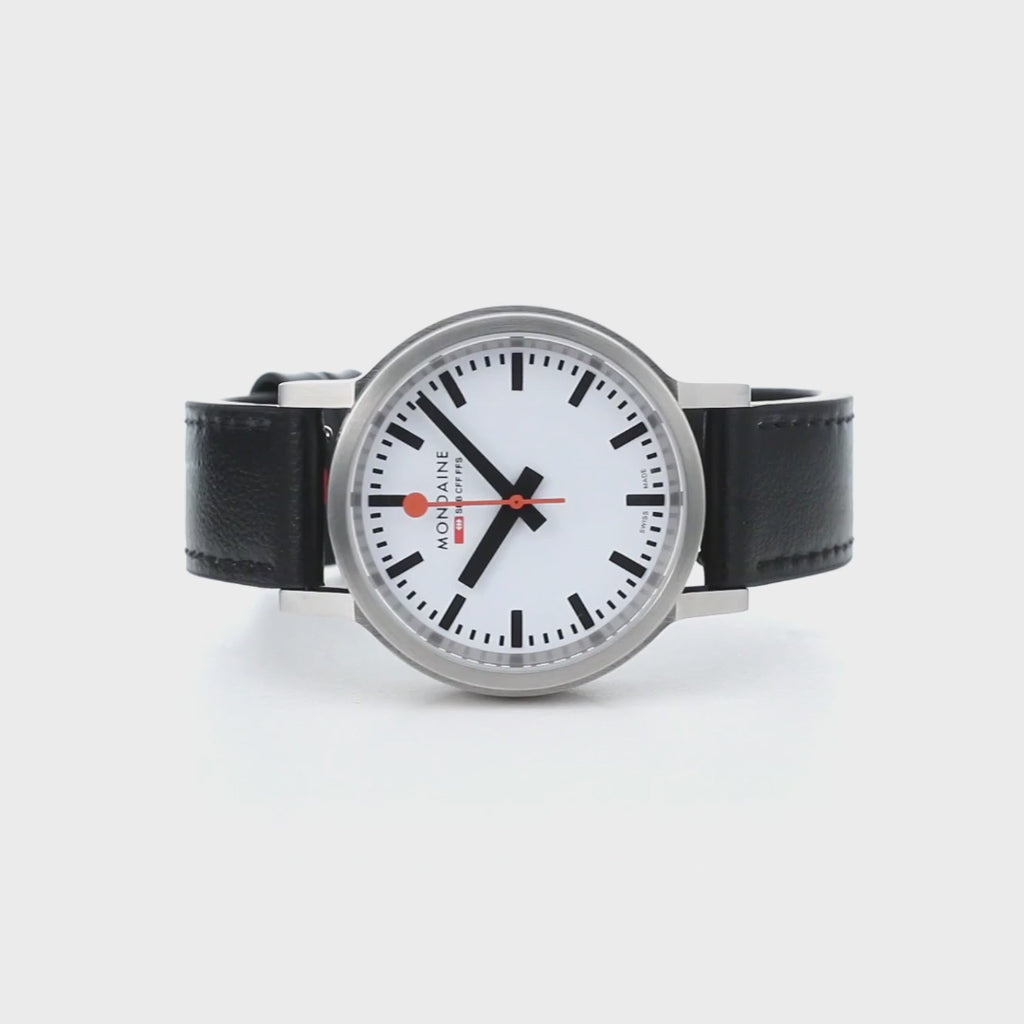Mondaine Stop2Go White 34mm Vegan Leather Watch