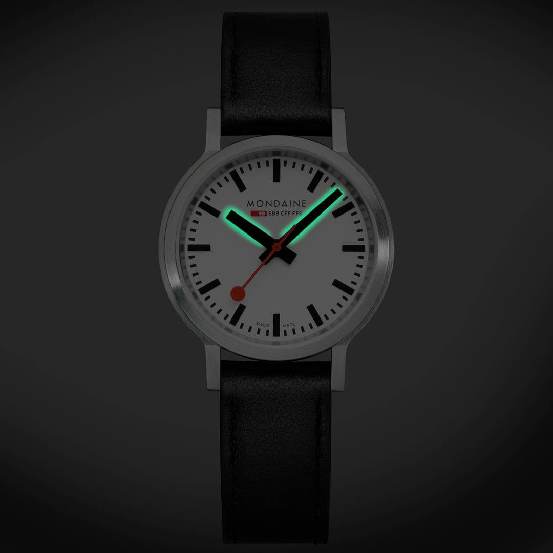 Mondaine Stop2Go White 34mm Vegan Leather Watch