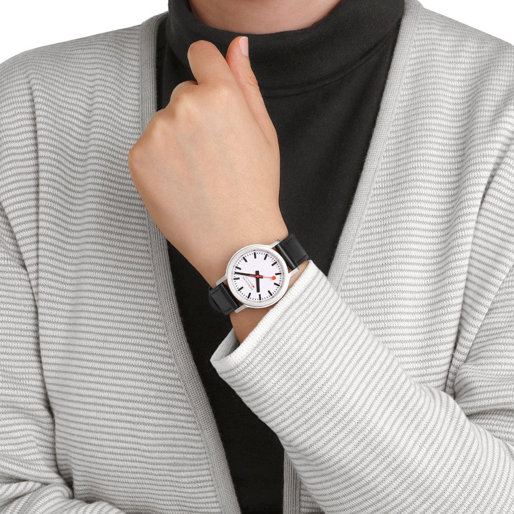 Mondaine Stop2Go White 34mm Vegan Leather Watch