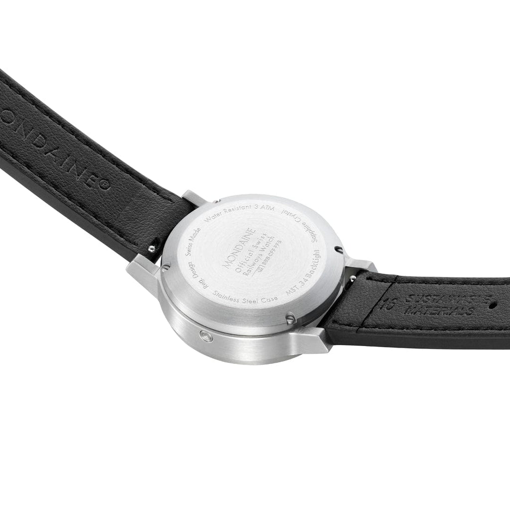 Mondaine Stop2Go White 34mm Vegan Leather Watch