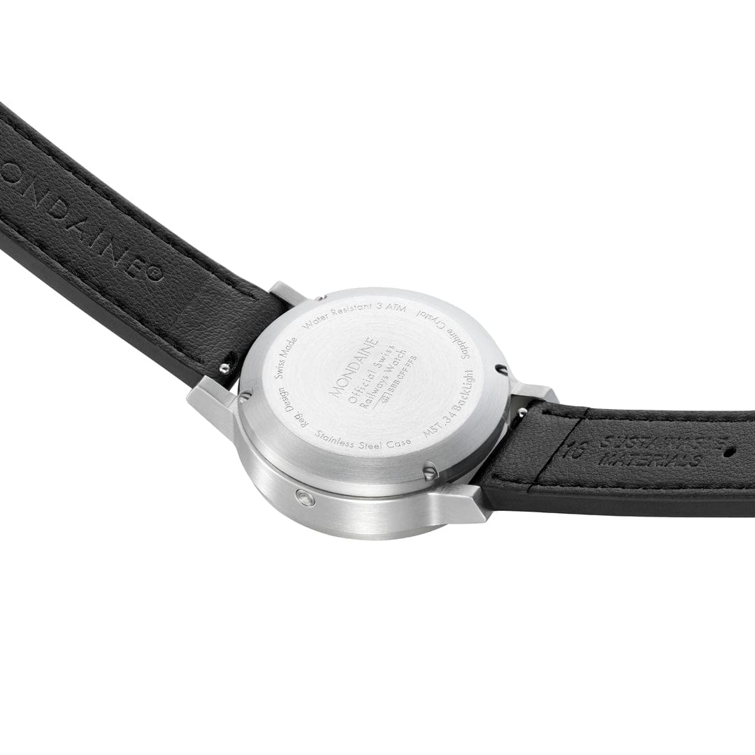 Mondaine Stop2Go White 34mm Vegan Leather Watch