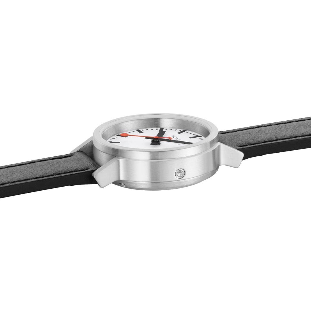 Mondaine Stop2Go White 34mm Vegan Leather Watch