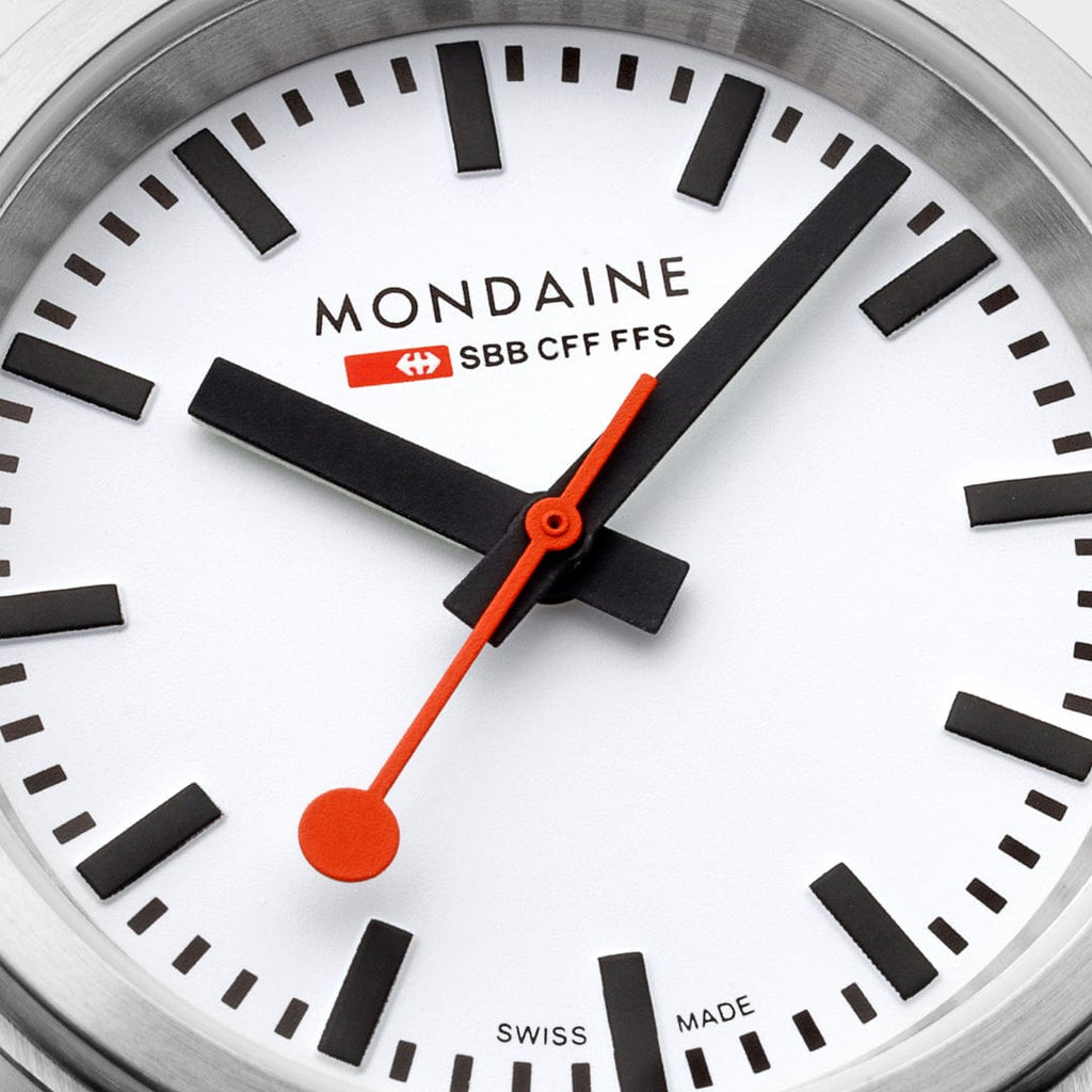 Mondaine Stop2Go White 34mm Vegan Leather Watch