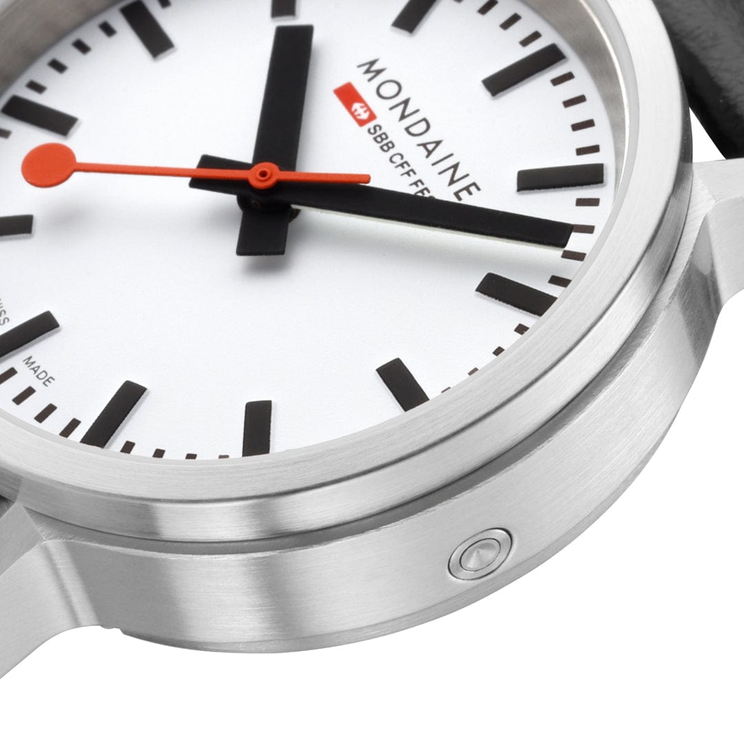 Mondaine Stop2Go White 34mm Vegan Leather Watch