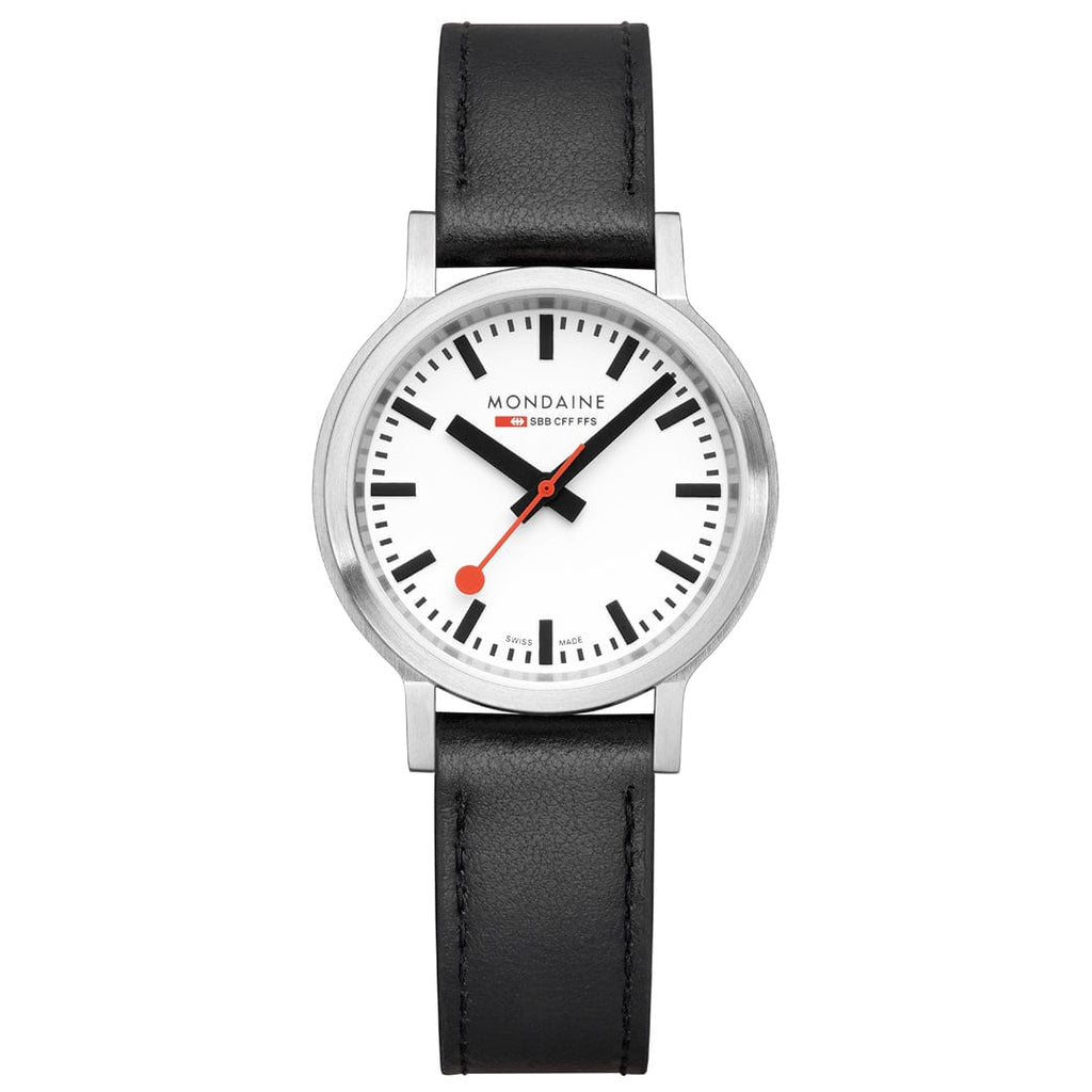 Mondaine Stop2Go White 34mm Vegan Leather Watch