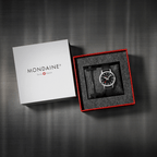 Mondaine 34mm Stop2Go Watch Black Dial Vegan Leather
