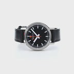 Mondaine 34mm Stop2Go Watch Black Dial Vegan Leather