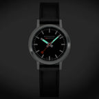 Mondaine 34mm Stop2Go Watch Black Dial Vegan Leather