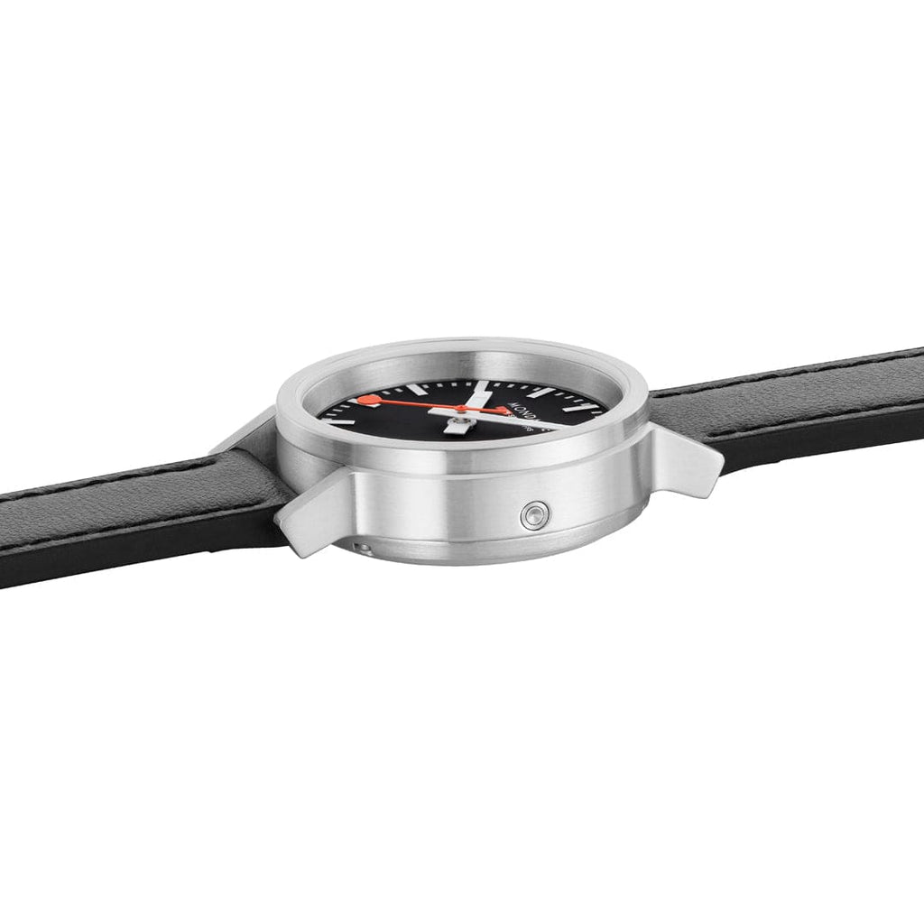 Mondaine 34mm Stop2Go Watch Black Dial Vegan Leather