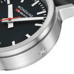 Mondaine 34mm Stop2Go Watch Black Dial Vegan Leather
