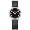 Mondaine 34mm Stop2Go Watch Black Dial Vegan Leather