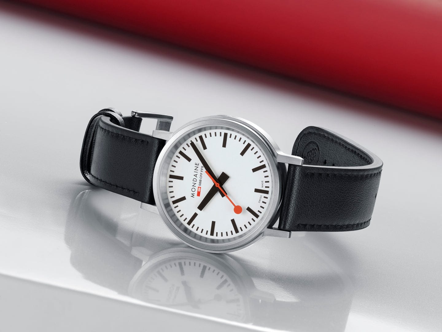 Mondaine Stop2Go White 41mm Vegan Leather Watch