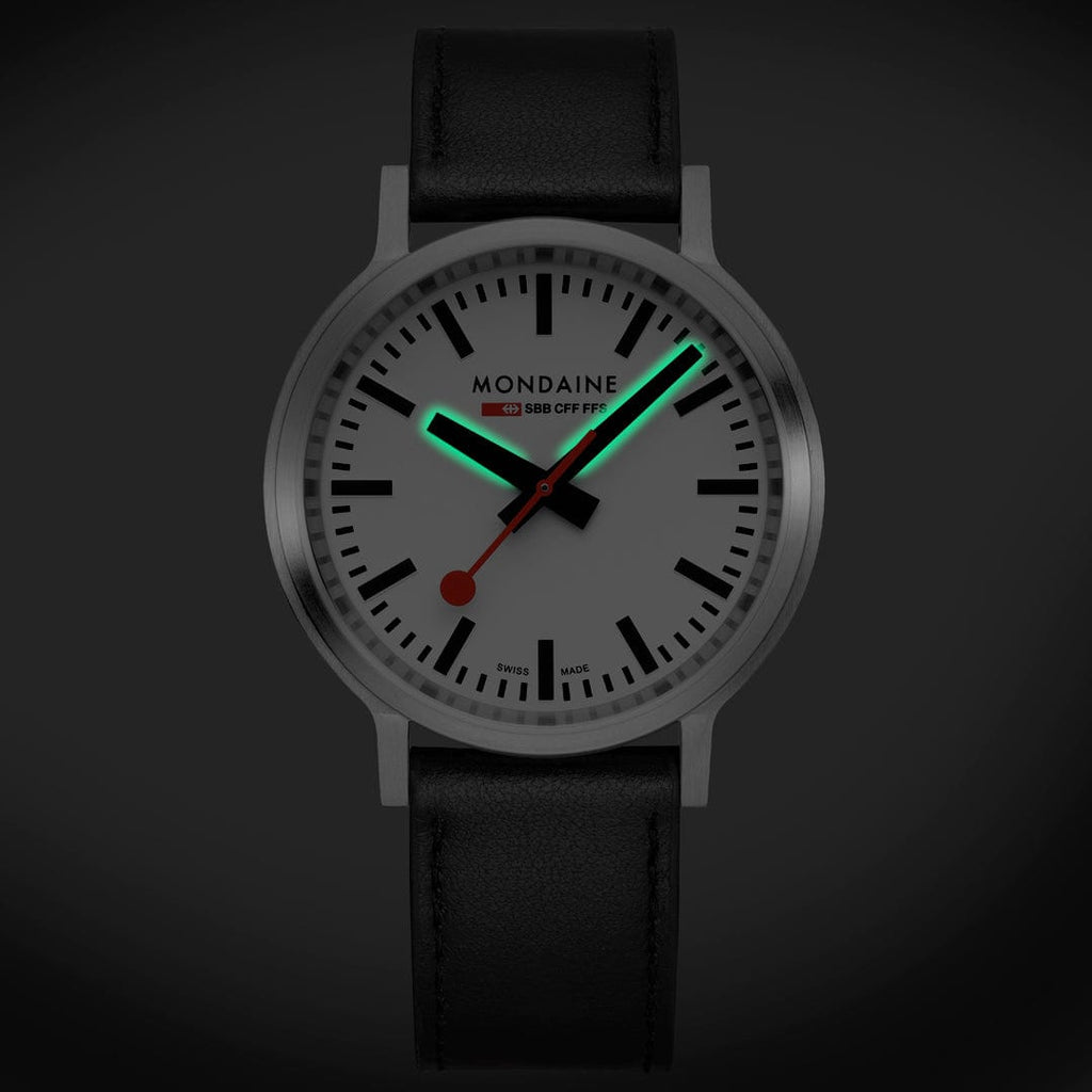 Mondaine Stop2Go White 41mm Vegan Leather Watch