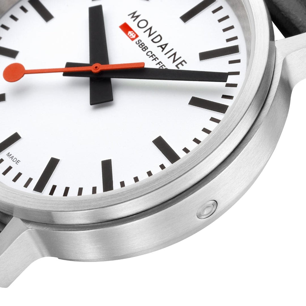 Mondaine Stop2Go White 41mm Vegan Leather Watch