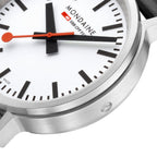 Mondaine Stop2Go White 41mm Vegan Leather Watch