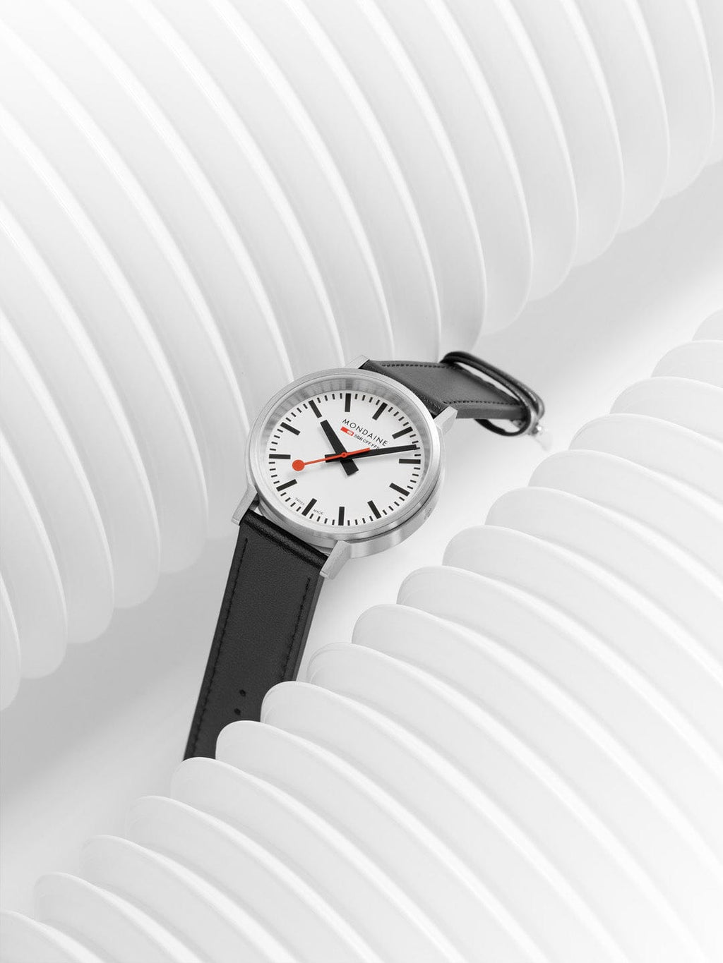 Mondaine Stop2Go White 41mm Vegan Leather Watch