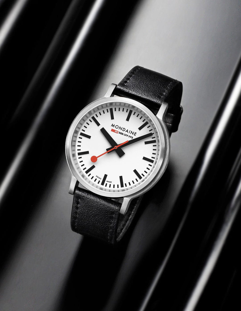 Mondaine Stop2Go White 41mm Vegan Leather Watch