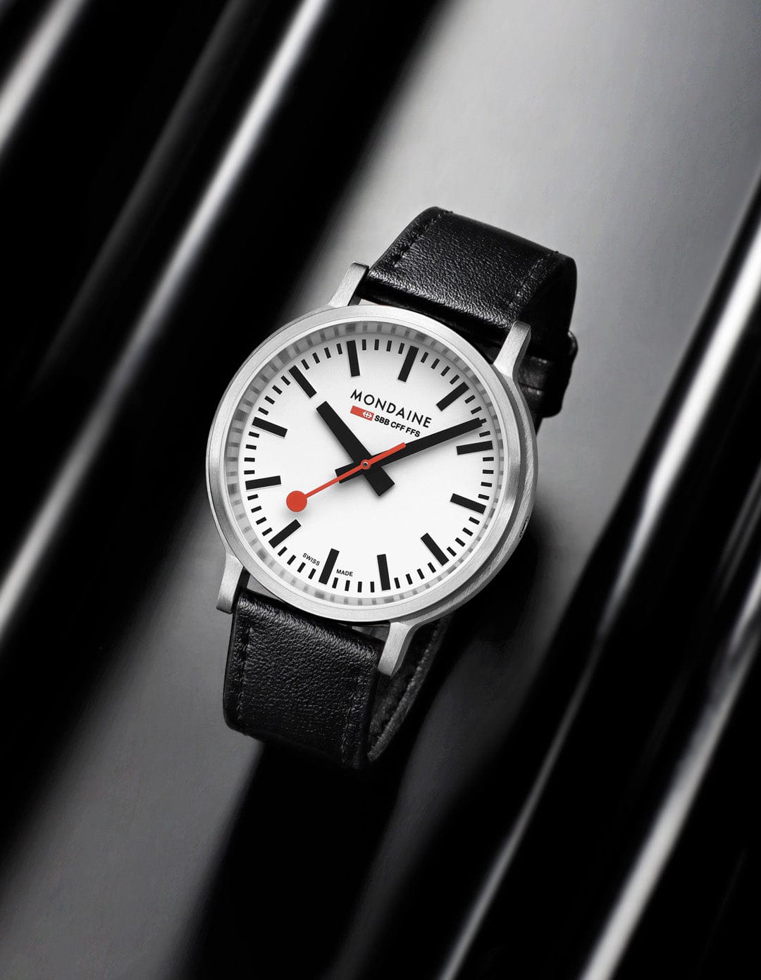 Mondaine Stop2Go White 41mm Vegan Leather Watch