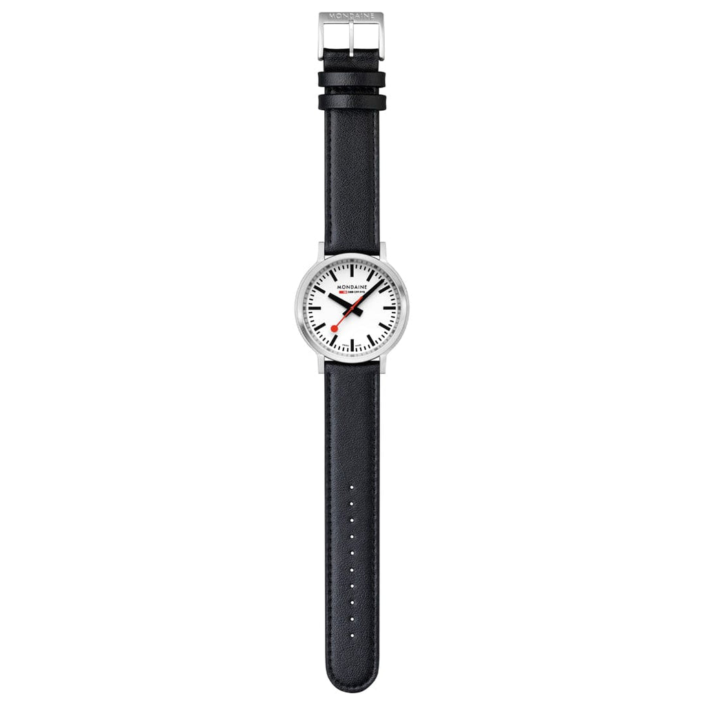 Mondaine Stop2Go White 41mm Vegan Leather Watch