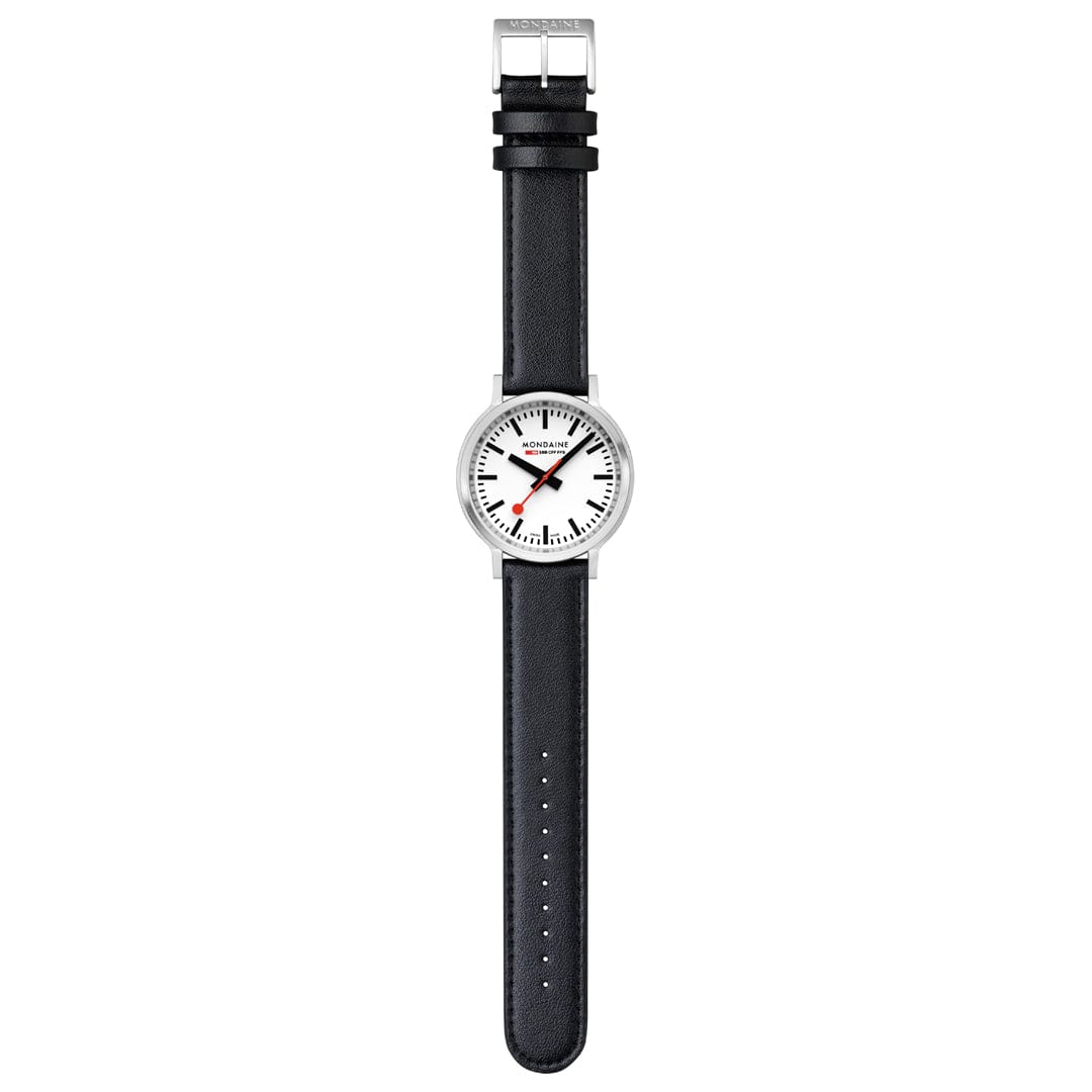 Mondaine Stop2Go White 41mm Vegan Leather Watch