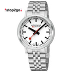 Mondaine 41mm Stop2Go Watch White Dial Steel Bracelet