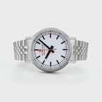 Mondaine 41mm Stop2Go Watch White Dial Steel Bracelet