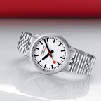 Mondaine 41mm Stop2Go Watch White Dial Steel Bracelet