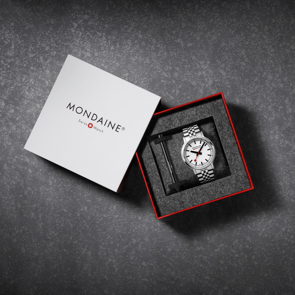 Mondaine 41mm Stop2Go Watch White Dial Steel Bracelet