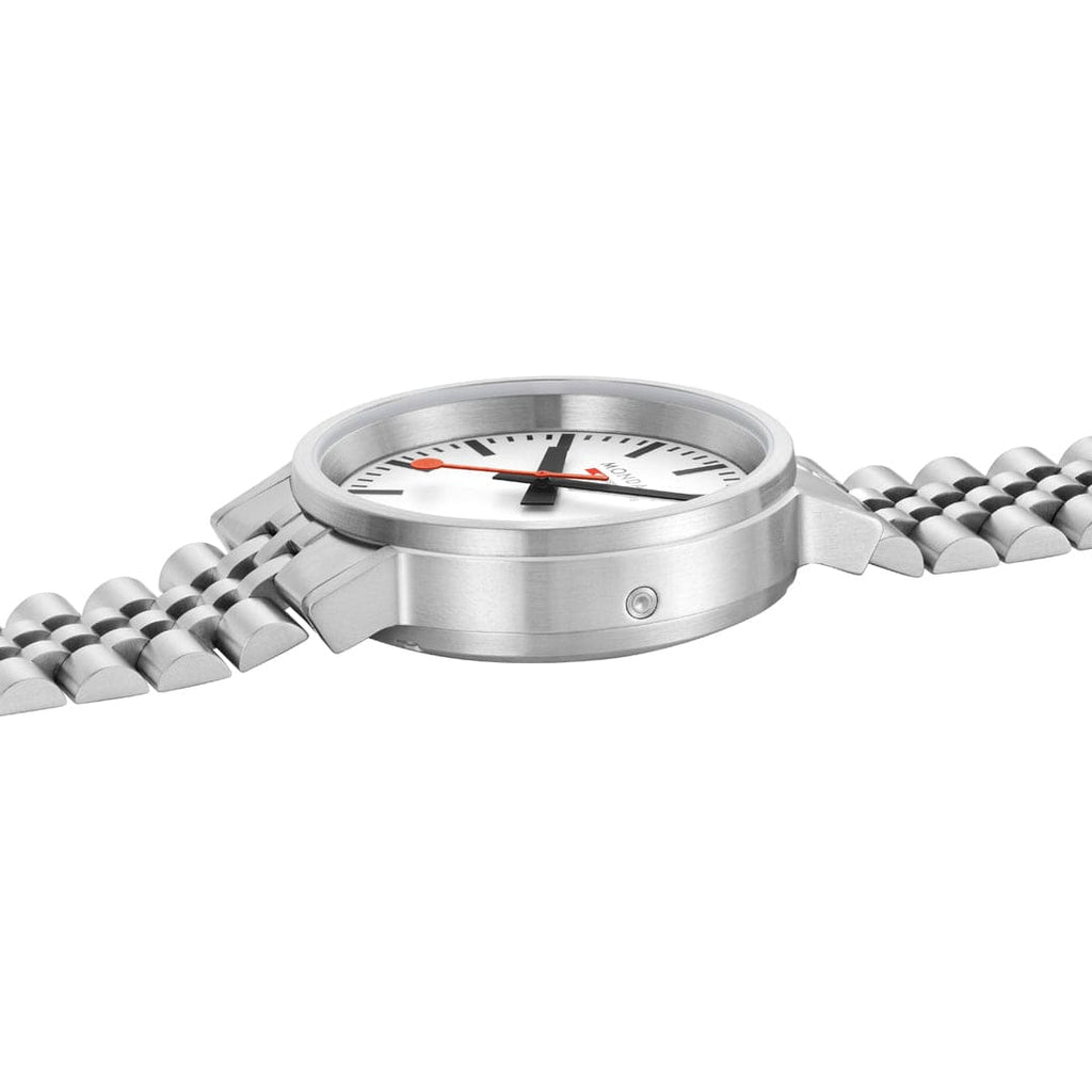 Mondaine 41mm Stop2Go Watch White Dial Steel Bracelet
