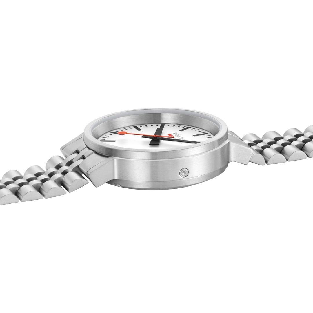 Mondaine 41mm Stop2Go Watch White Dial Steel Bracelet