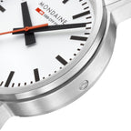 Mondaine 41mm Stop2Go Watch White Dial Steel Bracelet