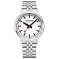 Mondaine 41mm Stop2Go Watch White Dial Steel Bracelet