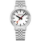 Mondaine 41mm Stop2Go Watch White Dial Steel Bracelet