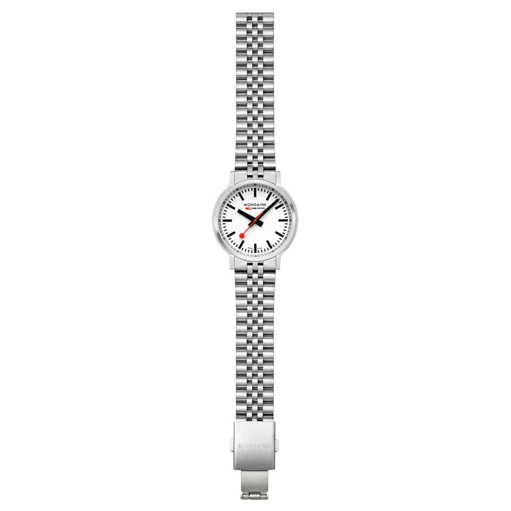 Mondaine 41mm Stop2Go Watch White Dial Steel Bracelet