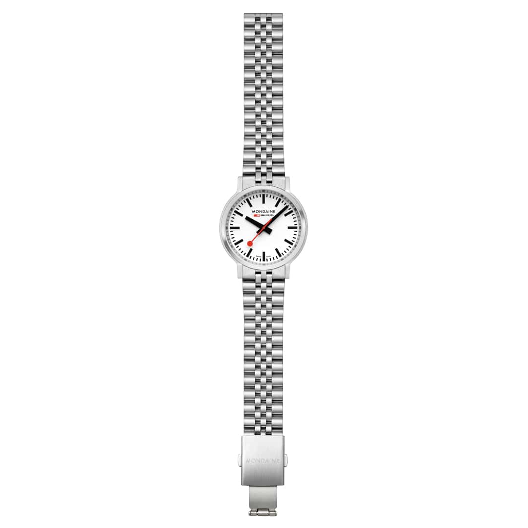 Mondaine 41mm Stop2Go Watch White Dial Steel Bracelet