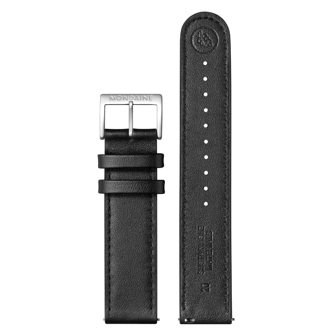 Mondaine 41mm Stop2Go Watch Black Dial Vegan Leather