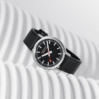 Mondaine 41mm Stop2Go Watch Black Dial Vegan Leather